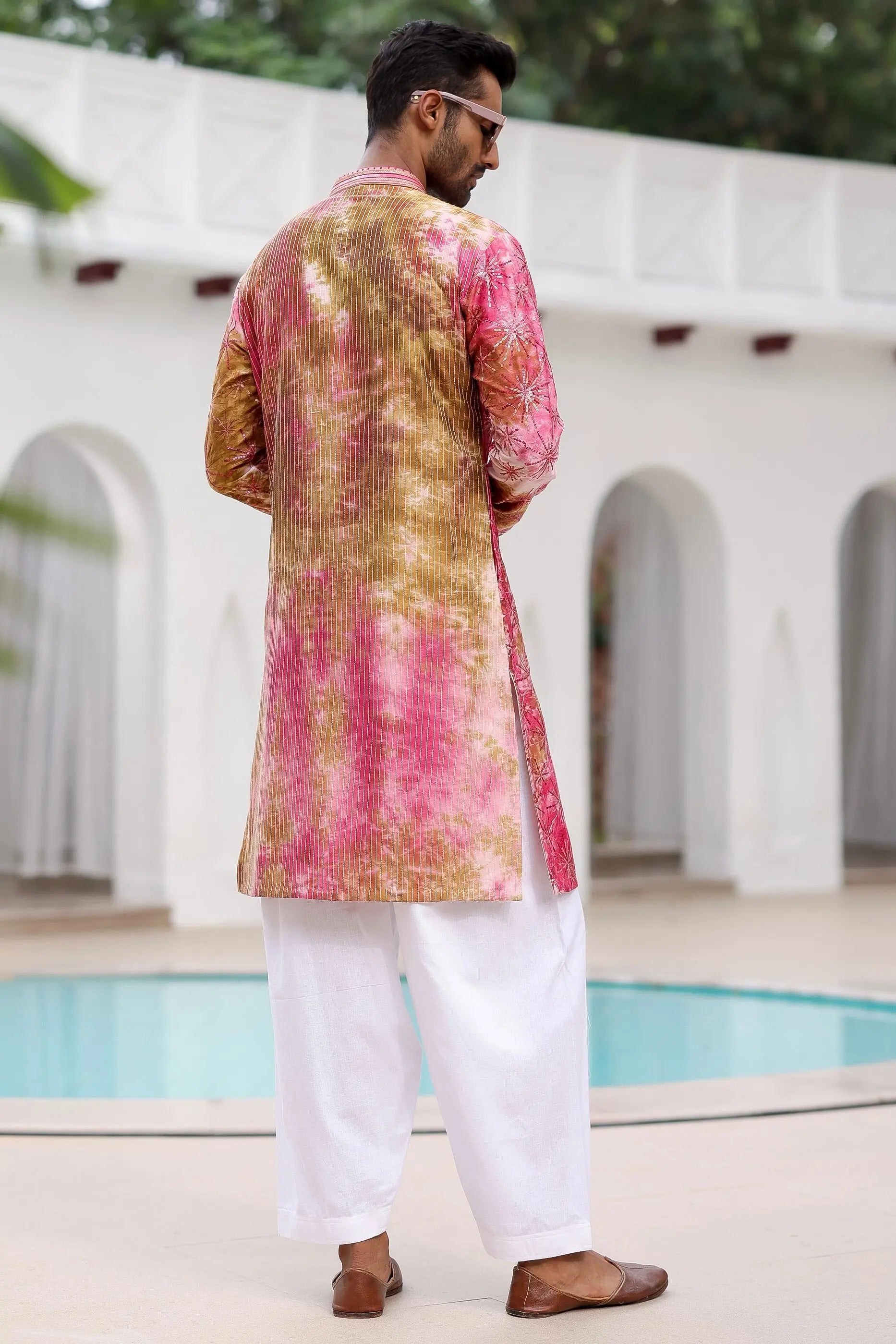 Pink Wine Tie-Dye Sequins Embroidery Kurta Set