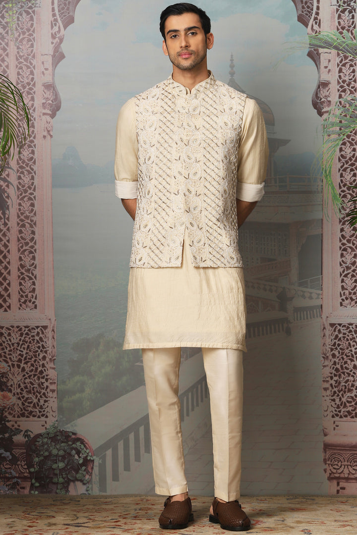 Ivory Splendor Georgette Silk Kurta Bundi Set - Quality at Your Door