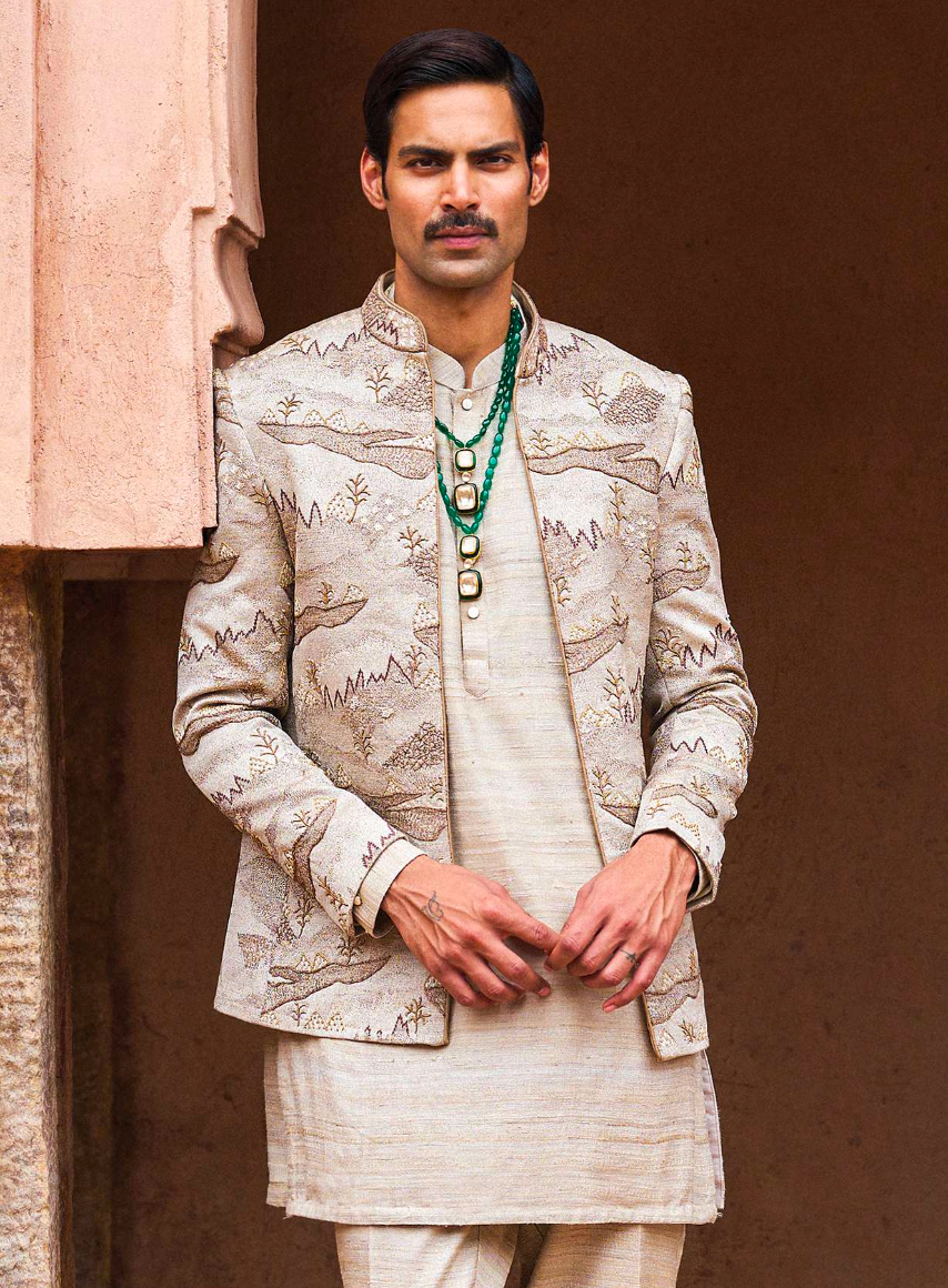 Dune Beige Scenic Open Bandhgala Set