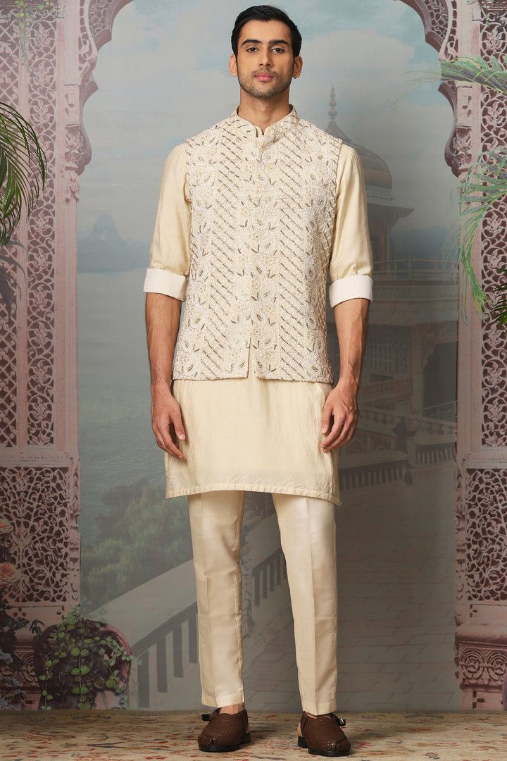 Shop Ivory Splendor Georgette Silk Kurta Bundi Set - Affordable Price