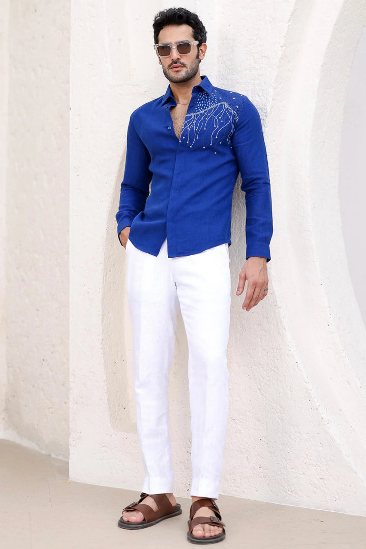 Shop Now for Ultramarine Blue Embroidered Shirt