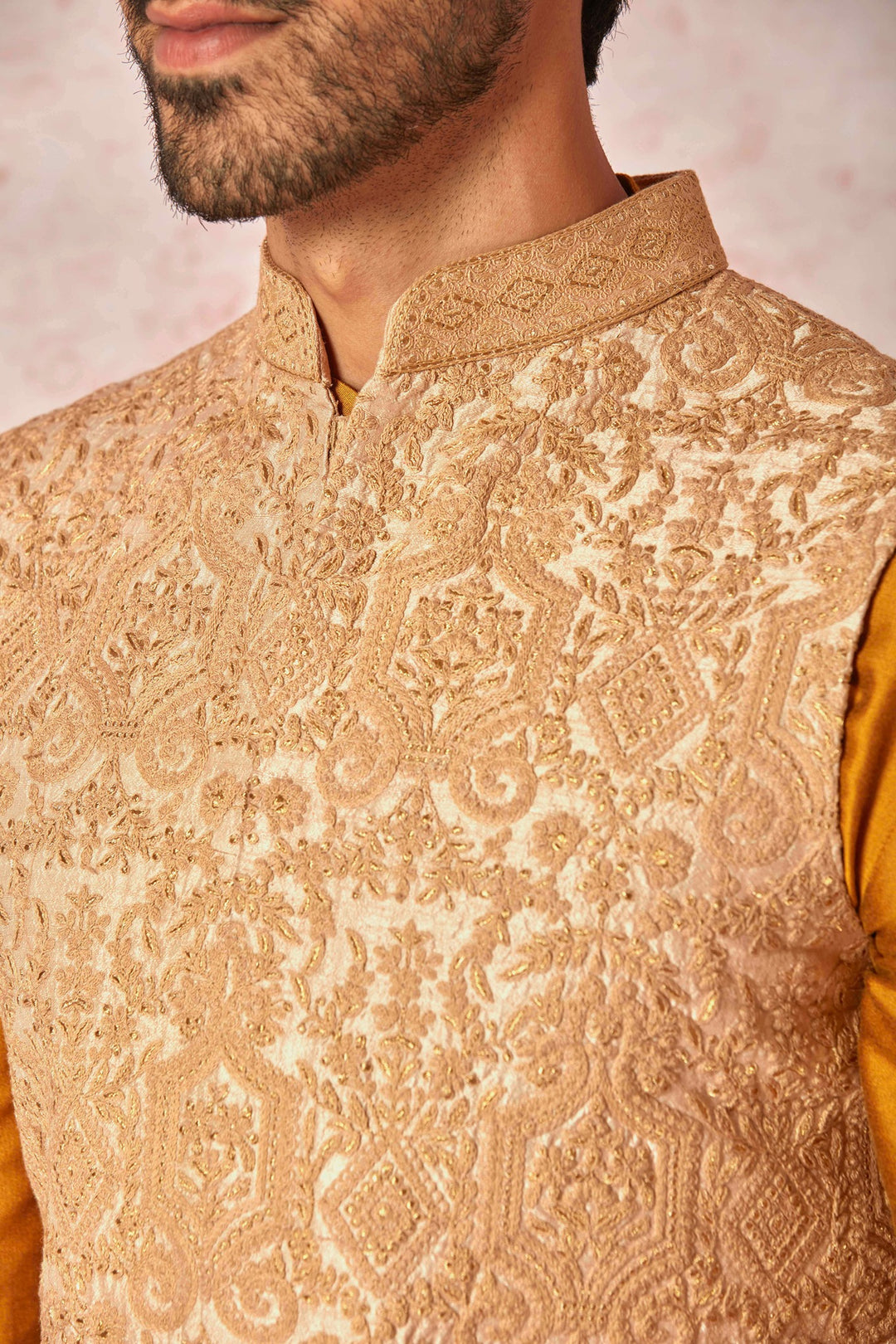 Opulent Beige Bundi and Vibrant Orange Kurta Ensemble