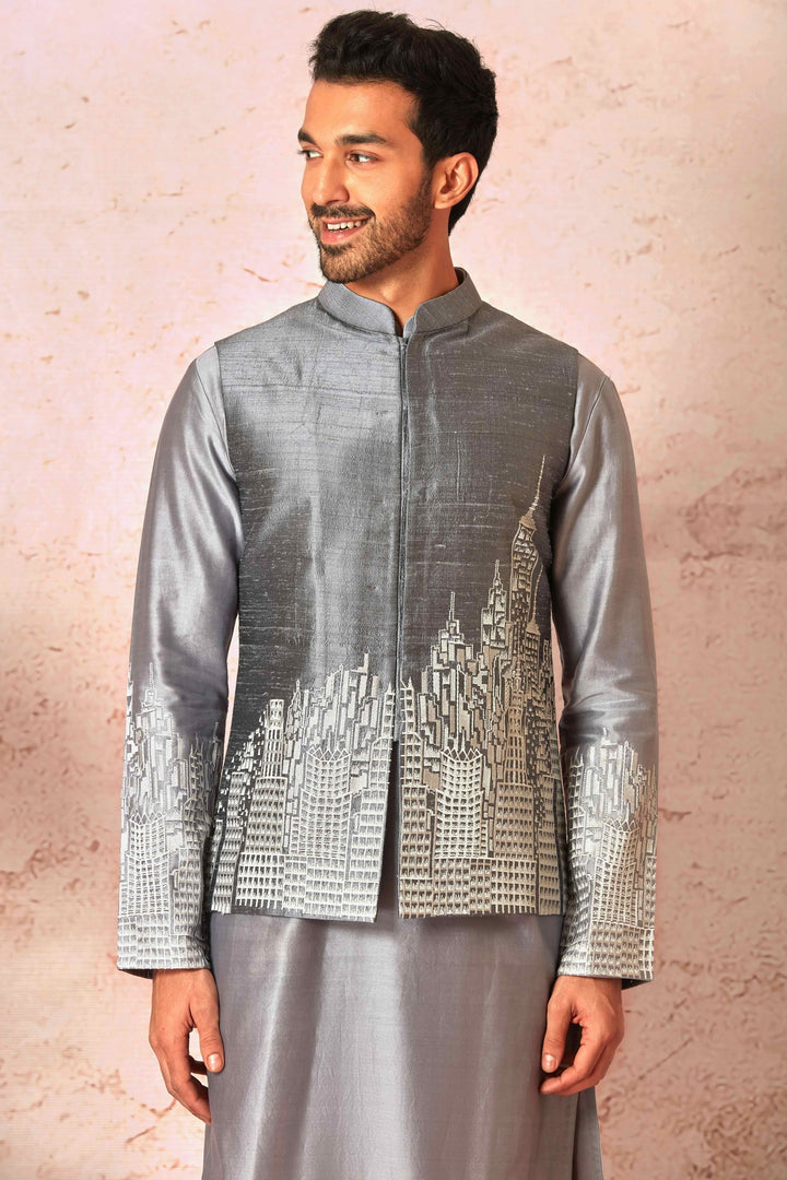 Grey City Design Embroidered Bundi Set