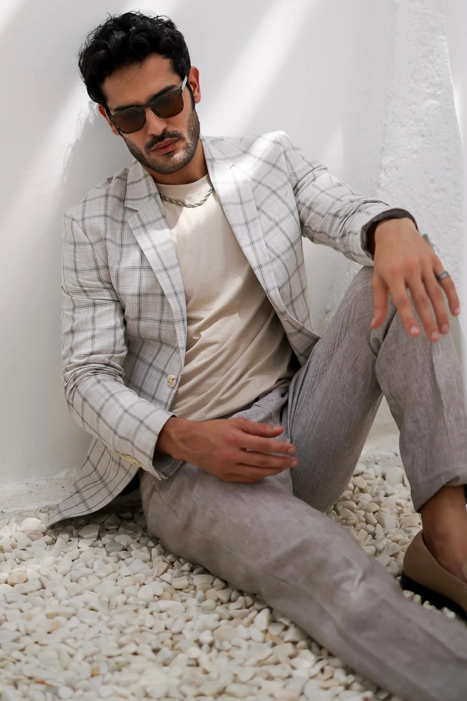 Parchment Plaid Checks Blazer Set