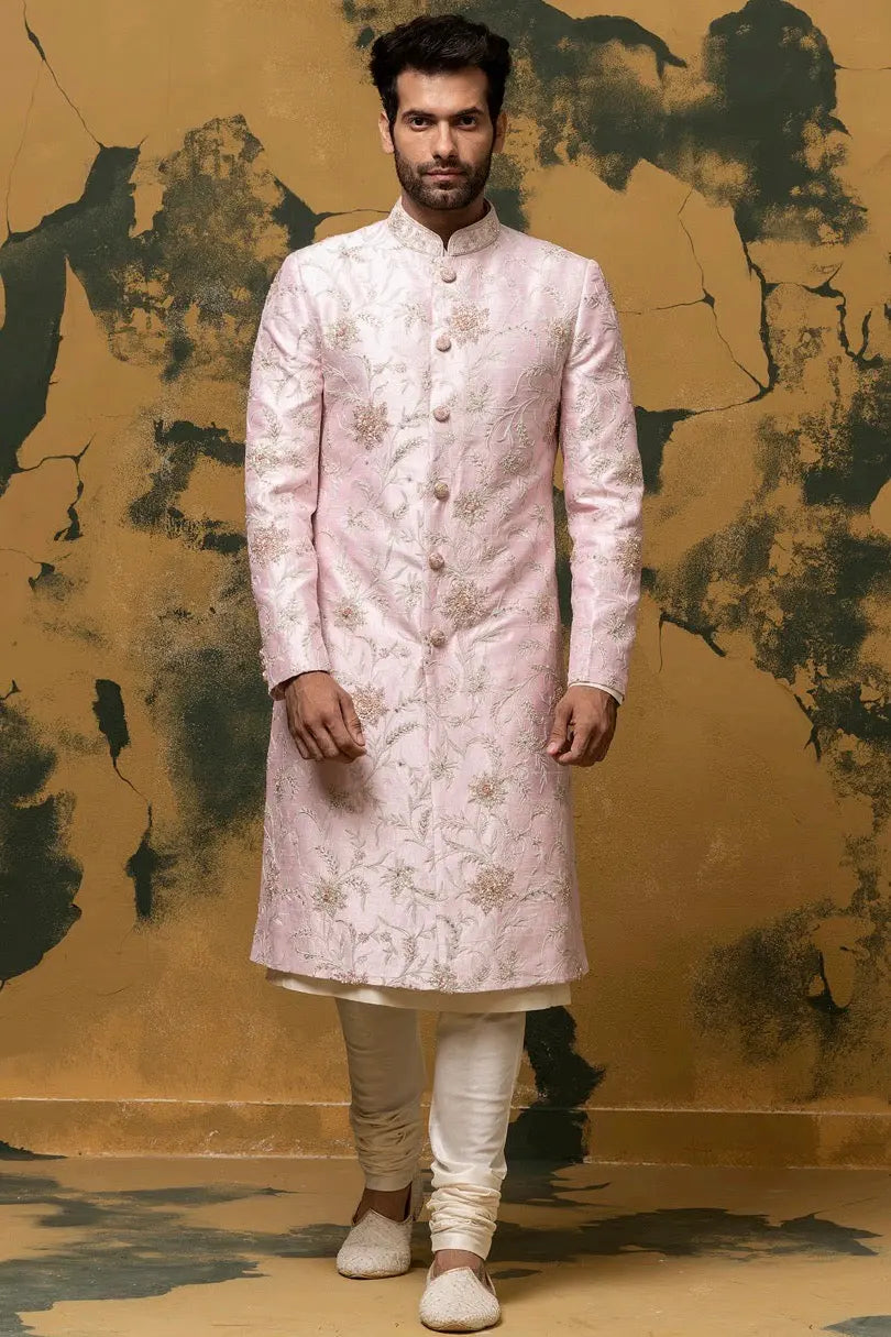 Crepe Pink Kiran Dori Embroidered Sherwani