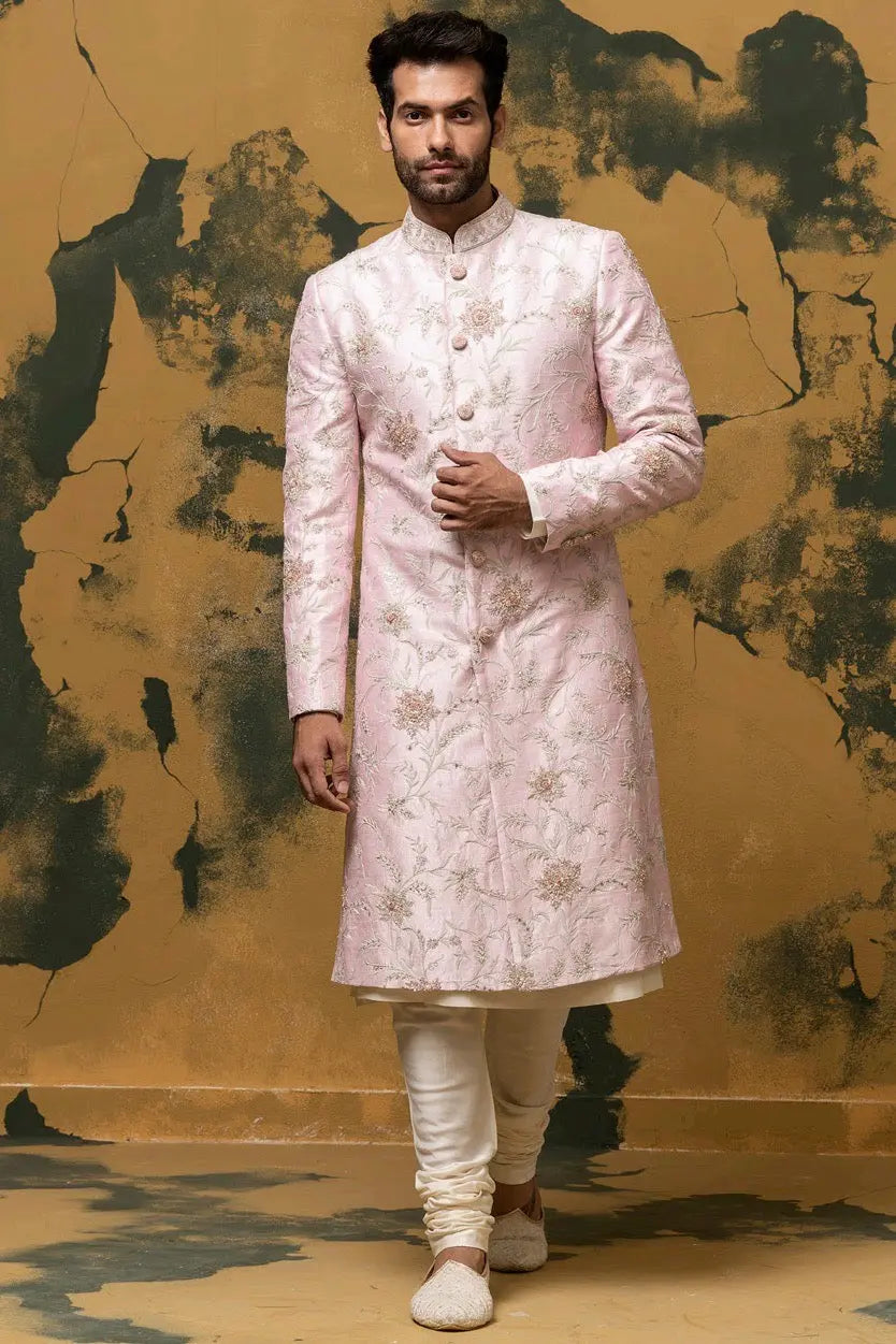 Crepe Pink Kiran Dori Embroidered Sherwani