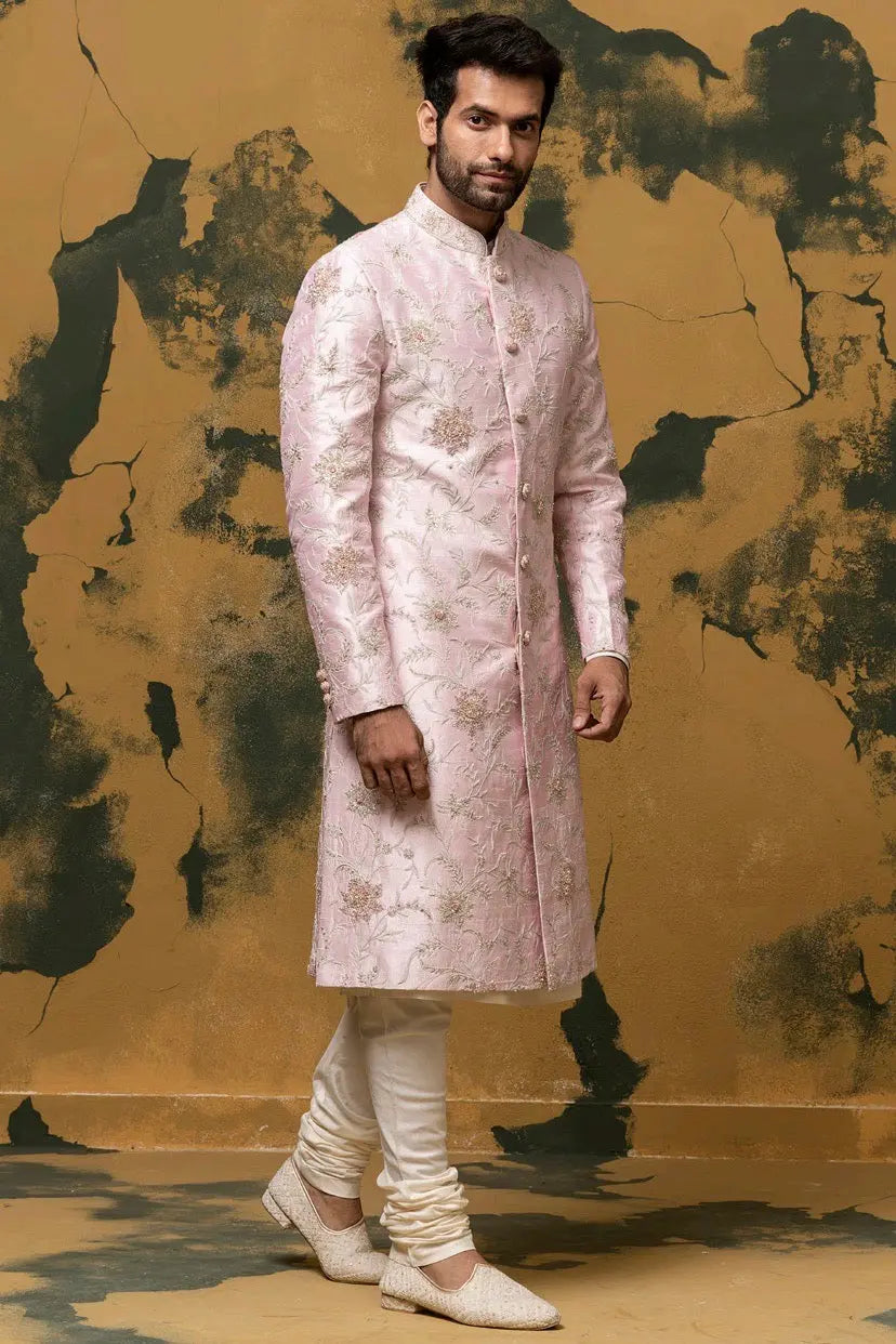 Crepe Pink Kiran Dori Embroidered Sherwani