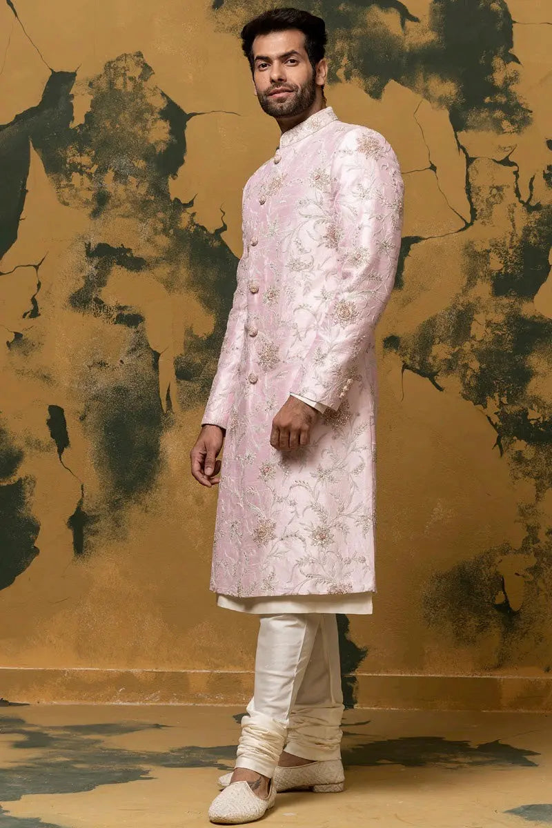Crepe Pink Kiran Dori Embroidered Sherwani