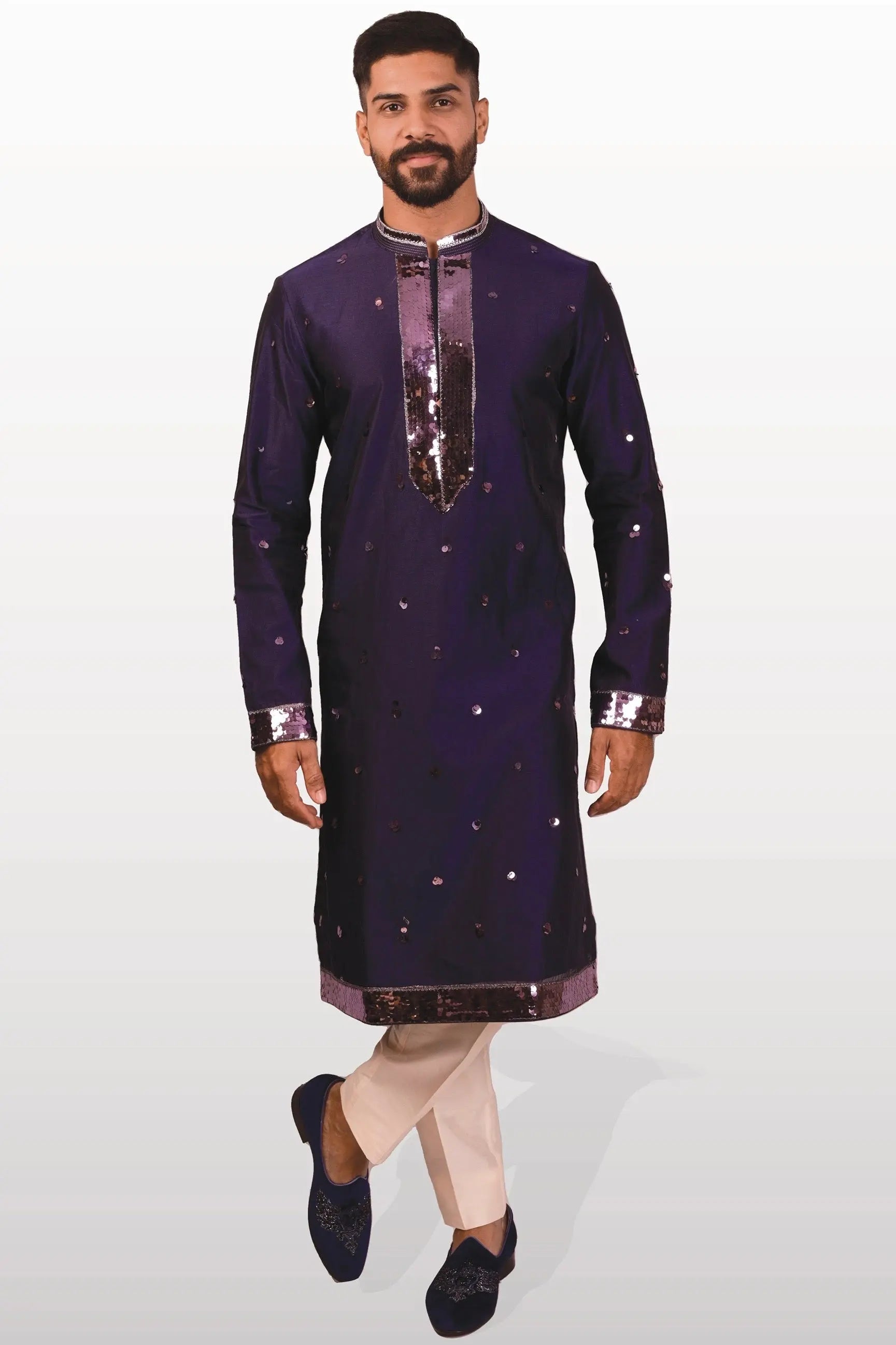 Navy Blue Embellished Sequins Kurta