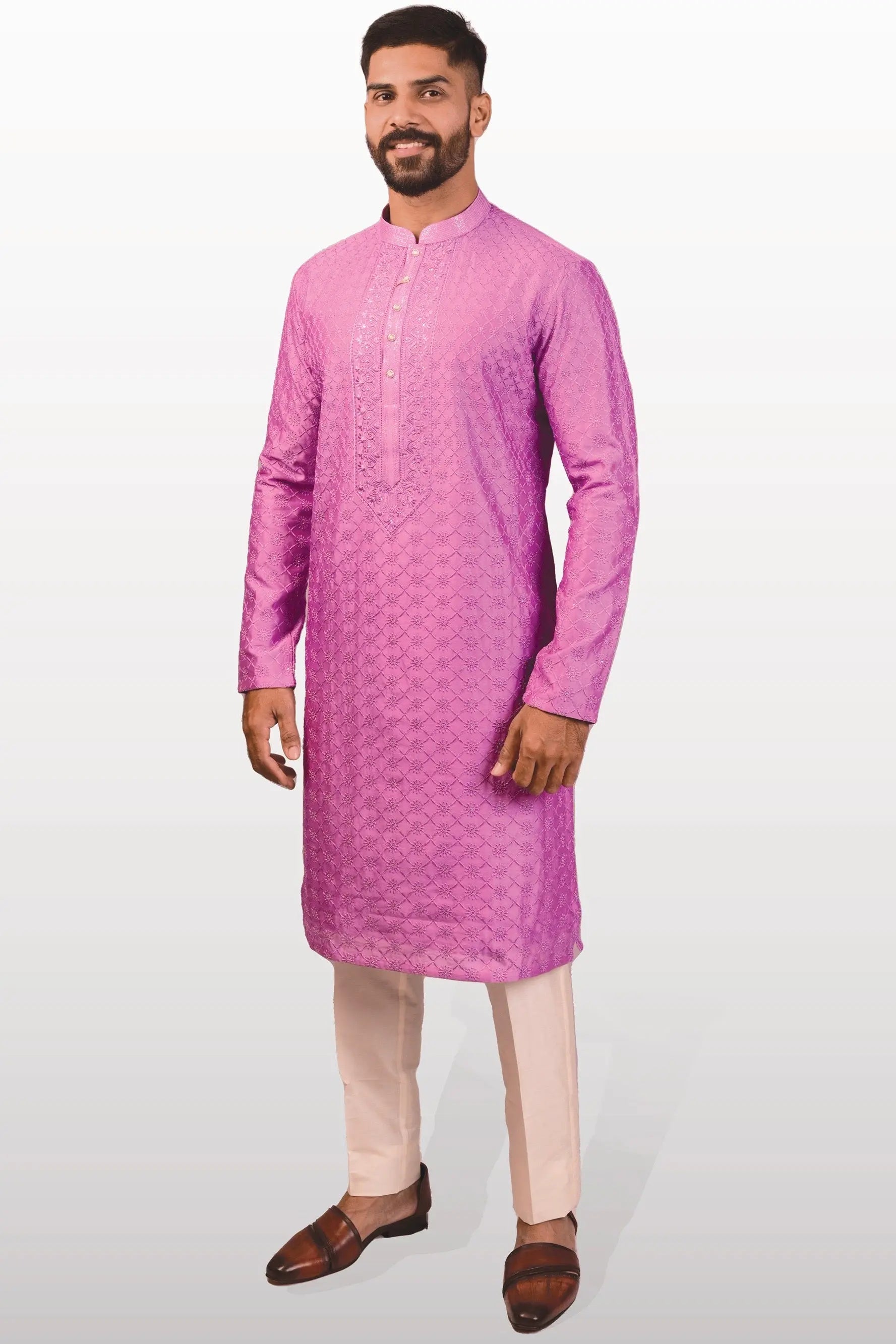 Magenta Chikankari Embroidery Kurta