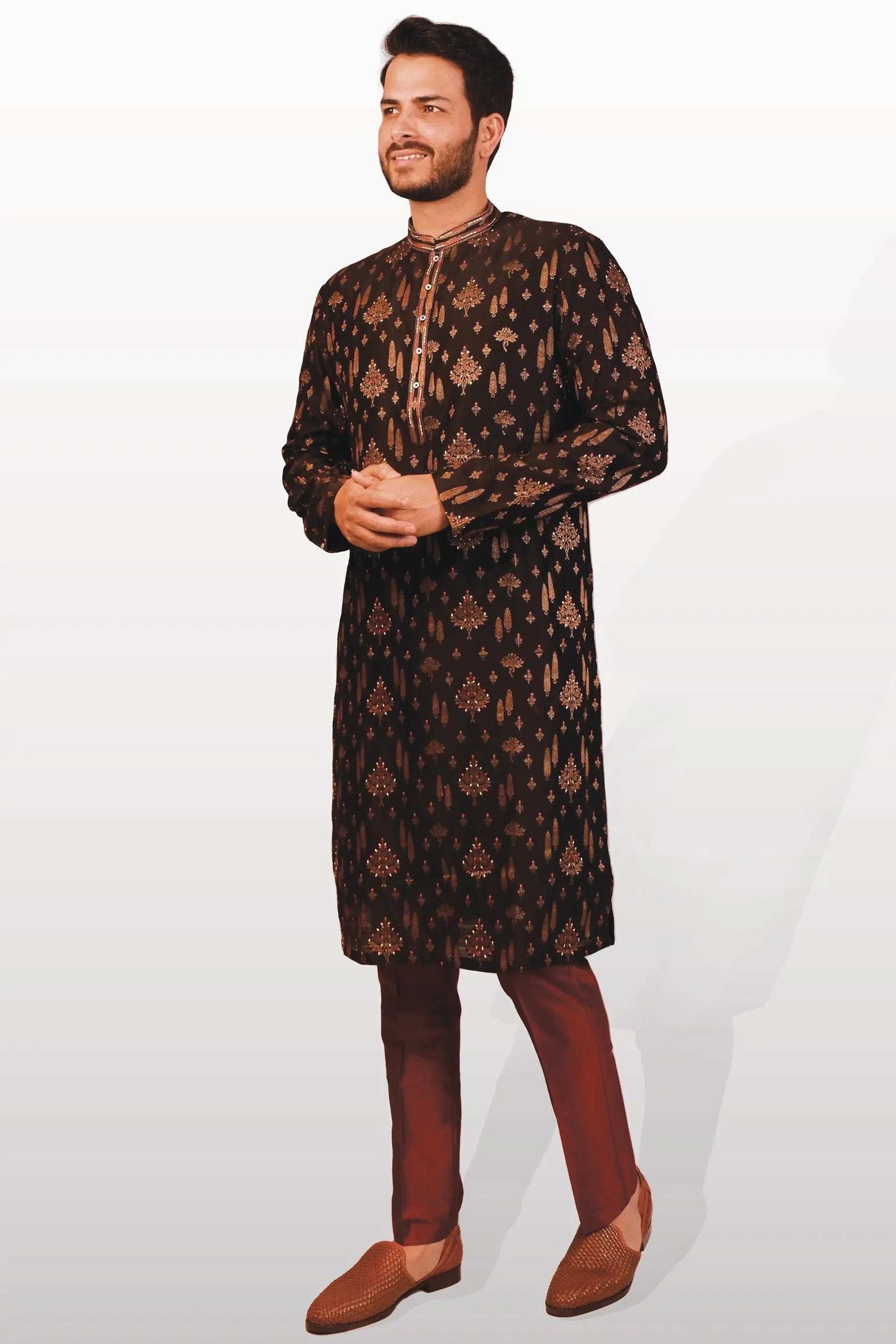 Black Banarasi Embroidery Kurta
