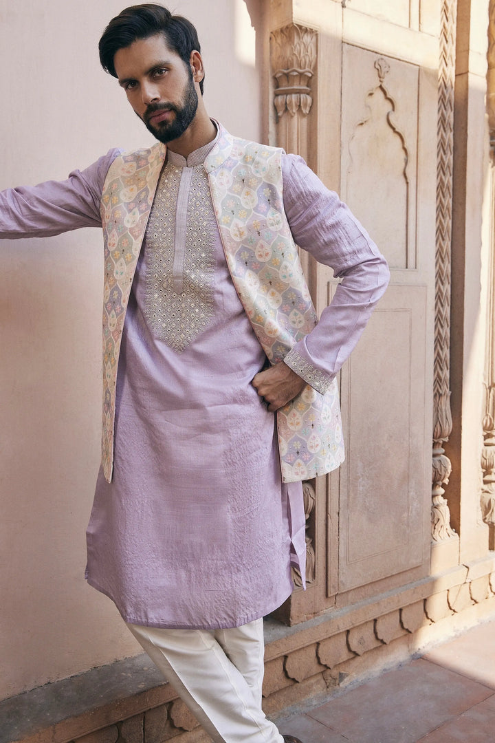 Lilac Mirror Embroidered Bundi Set - Asuka Couture