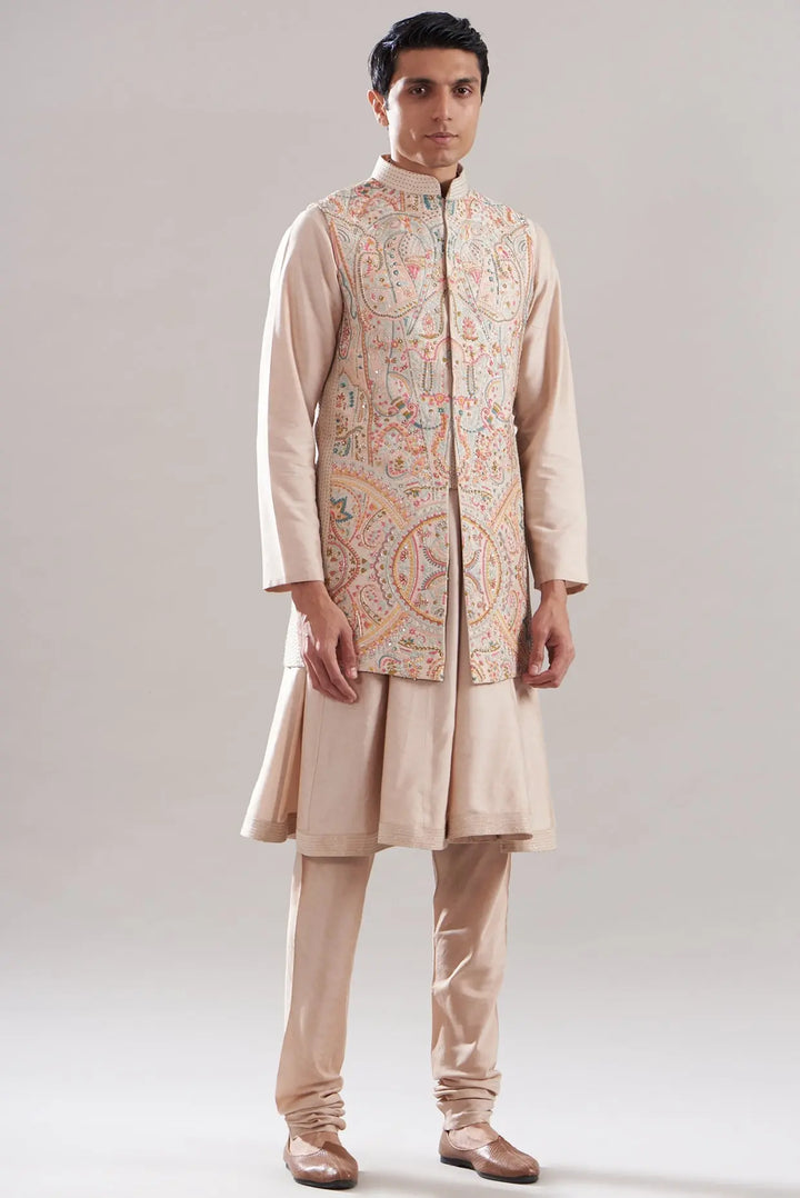 Blush Raw Silk Embroidered Bundi Set - Asuka Couture