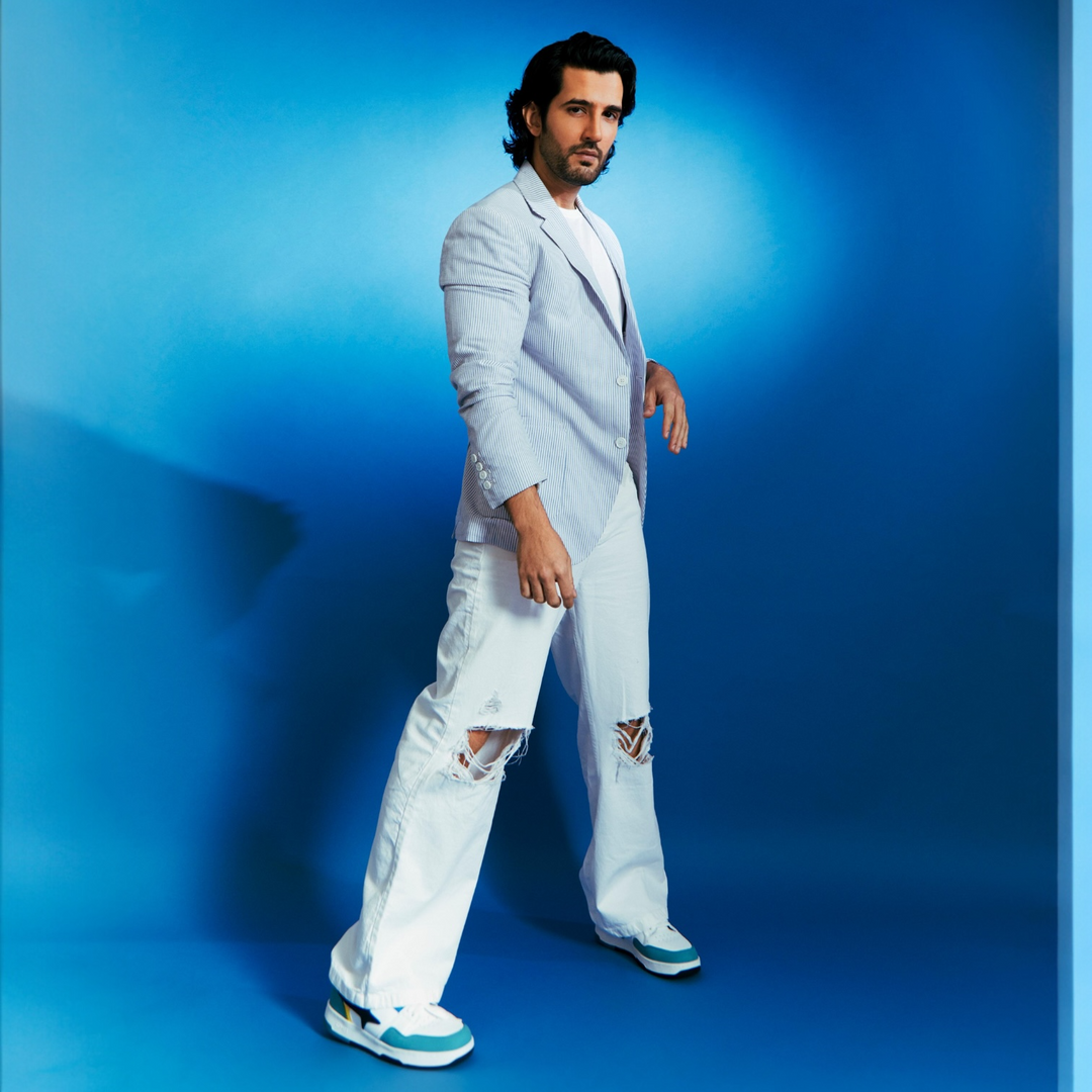 Aditya Seal in Sky Blue Seersucker Blazer