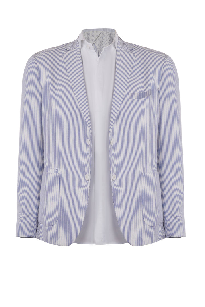 Aditya Seal in Sky Blue Seersucker Blazer