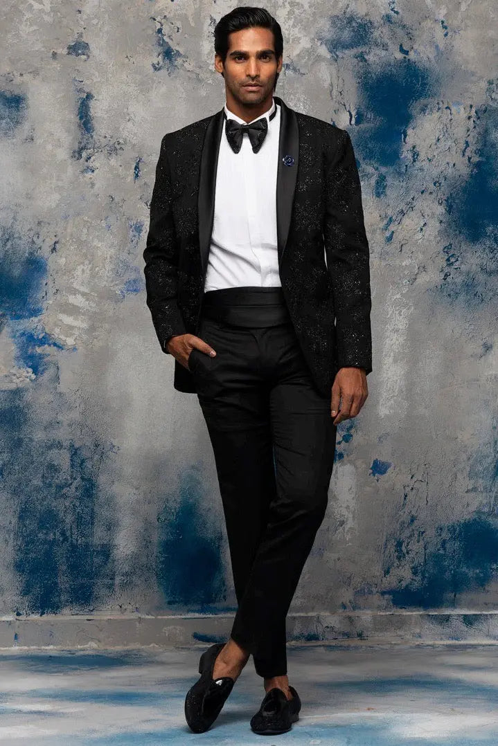 Night Life Black Embroidered Tuxedo - Asuka Couture