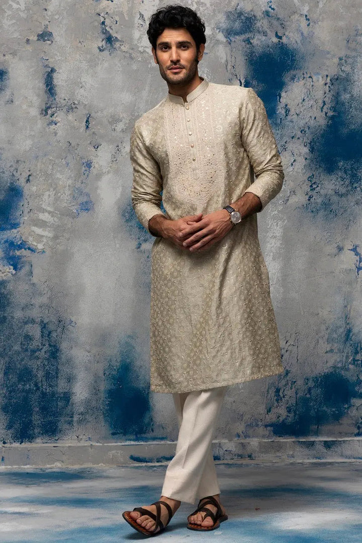 Beige Dori Patra Embroidery Kurta - Asuka Couture