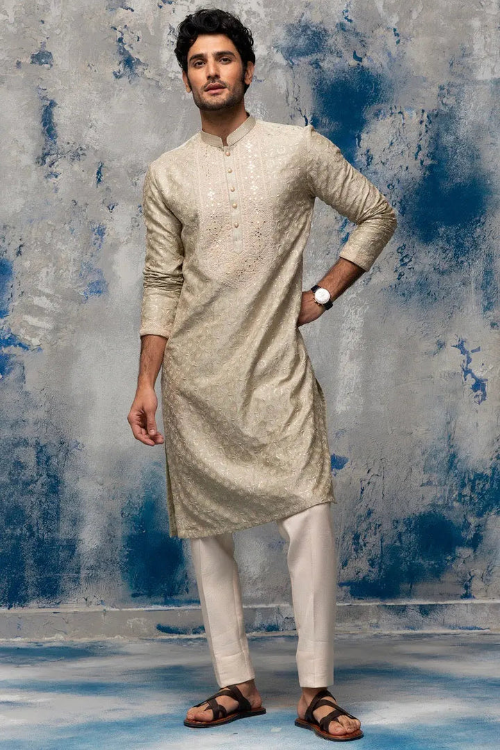 Beige Dori Patra Embroidery Kurta - Asuka Couture