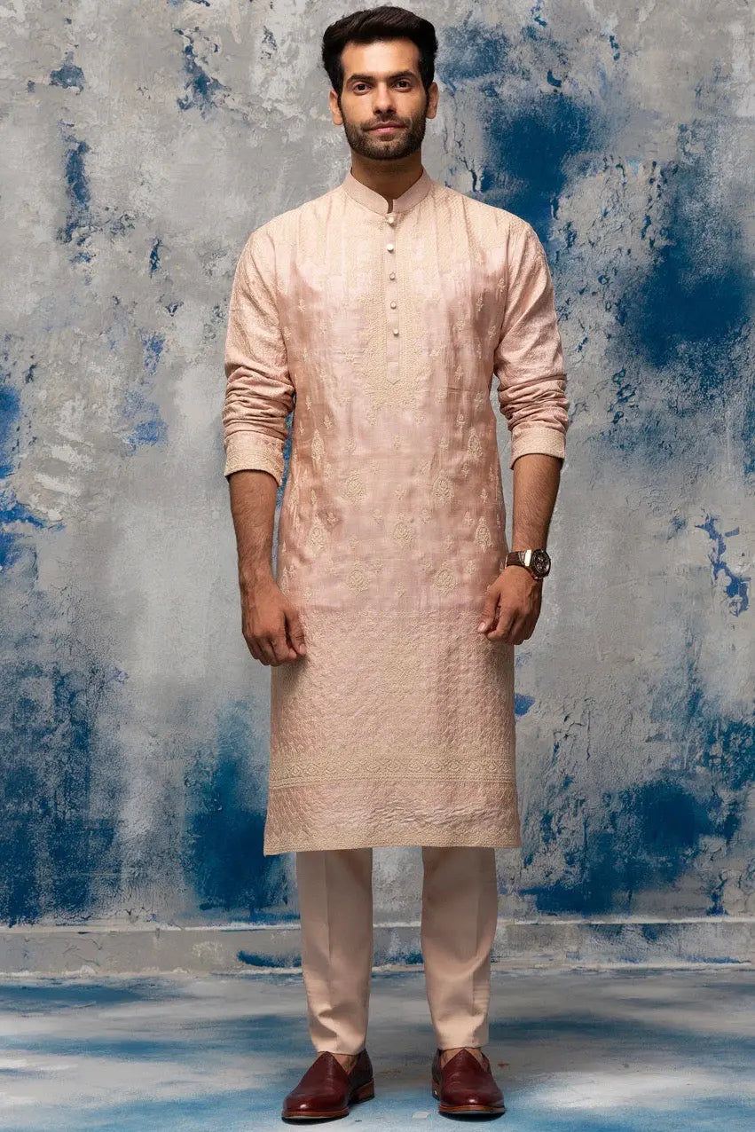 Muted Pink Dori Embroidery Kurta - Asuka Couture