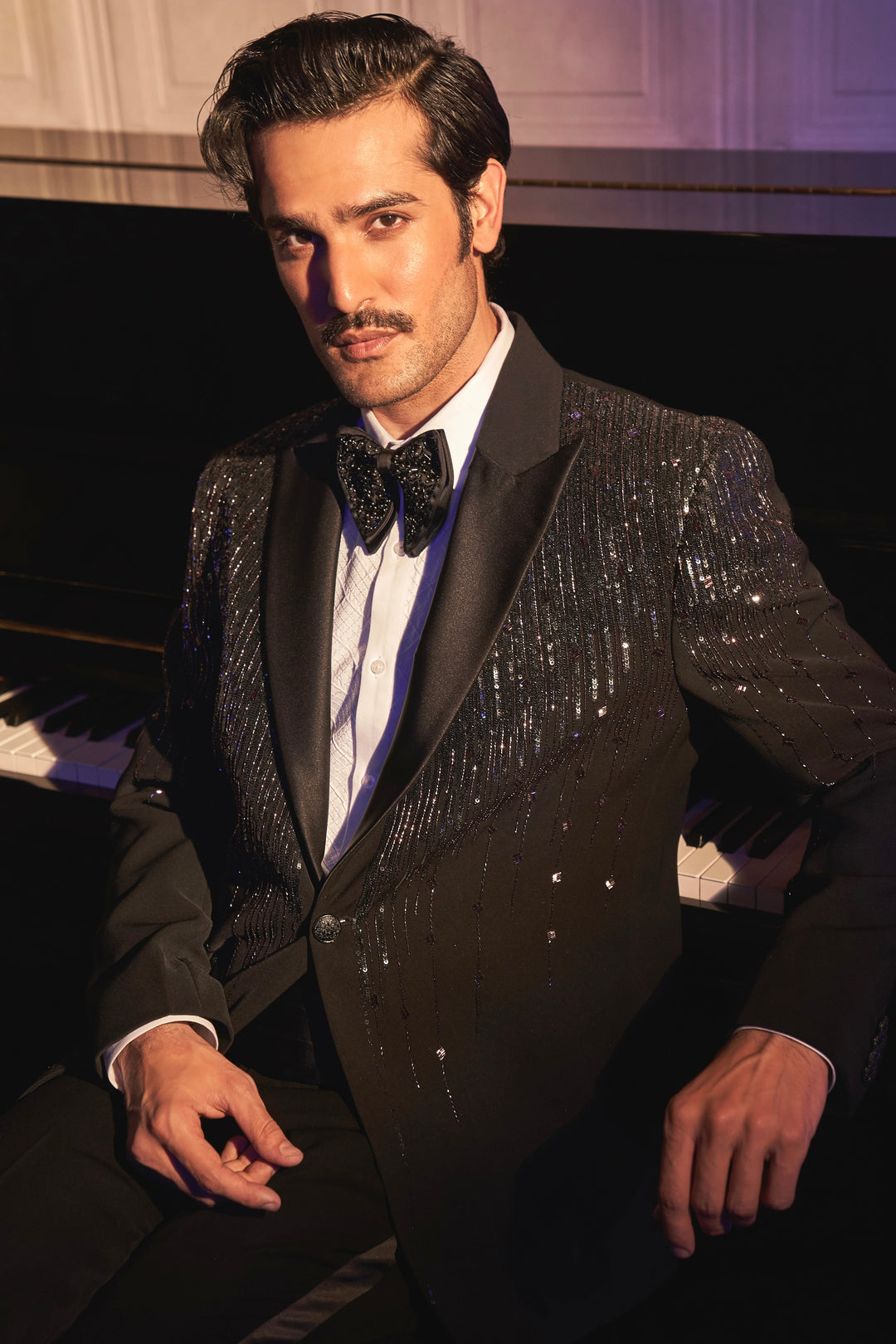 Noir Cascade Embroidered Tuxedo Set