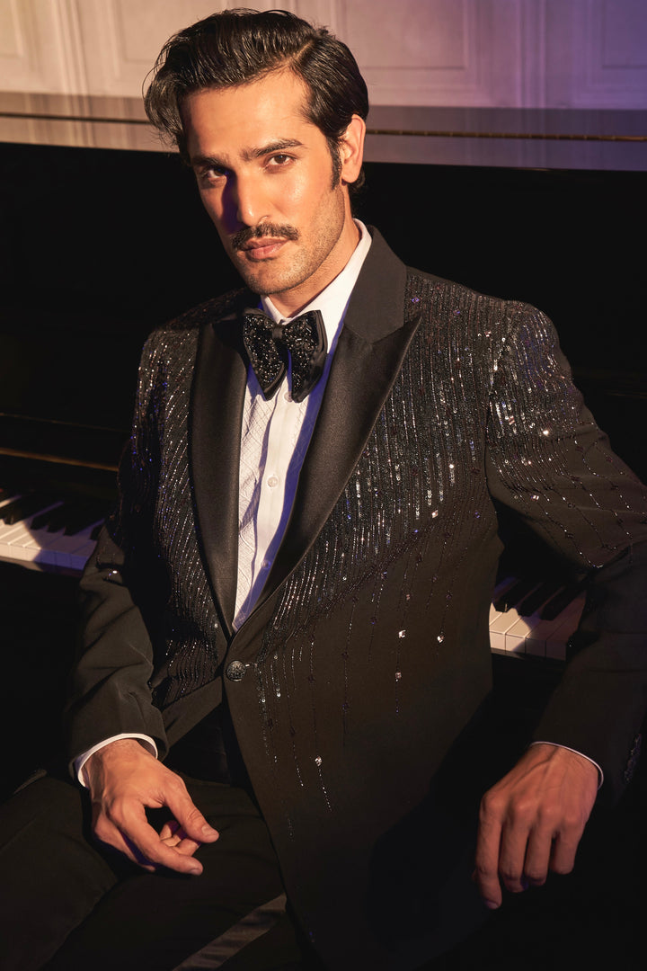 Noir Cascade Embroidered Tuxedo Set