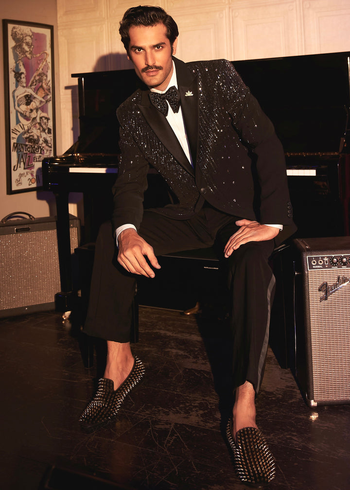 Noir Cascade Embroidered Tuxedo Set