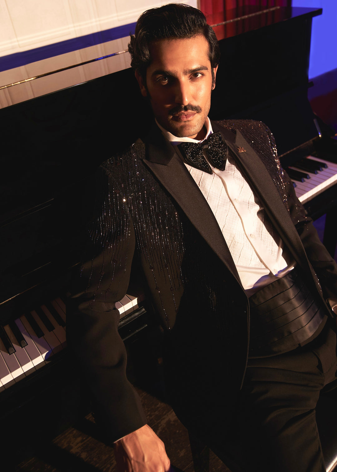 Noir Cascade Embroidered Tuxedo Set