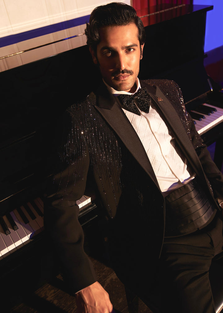 Noir Cascade Embroidered Tuxedo Set