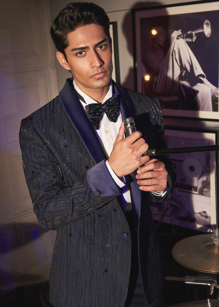 Navy Midnight Soirée Shawl Lapel Tuxedo Set