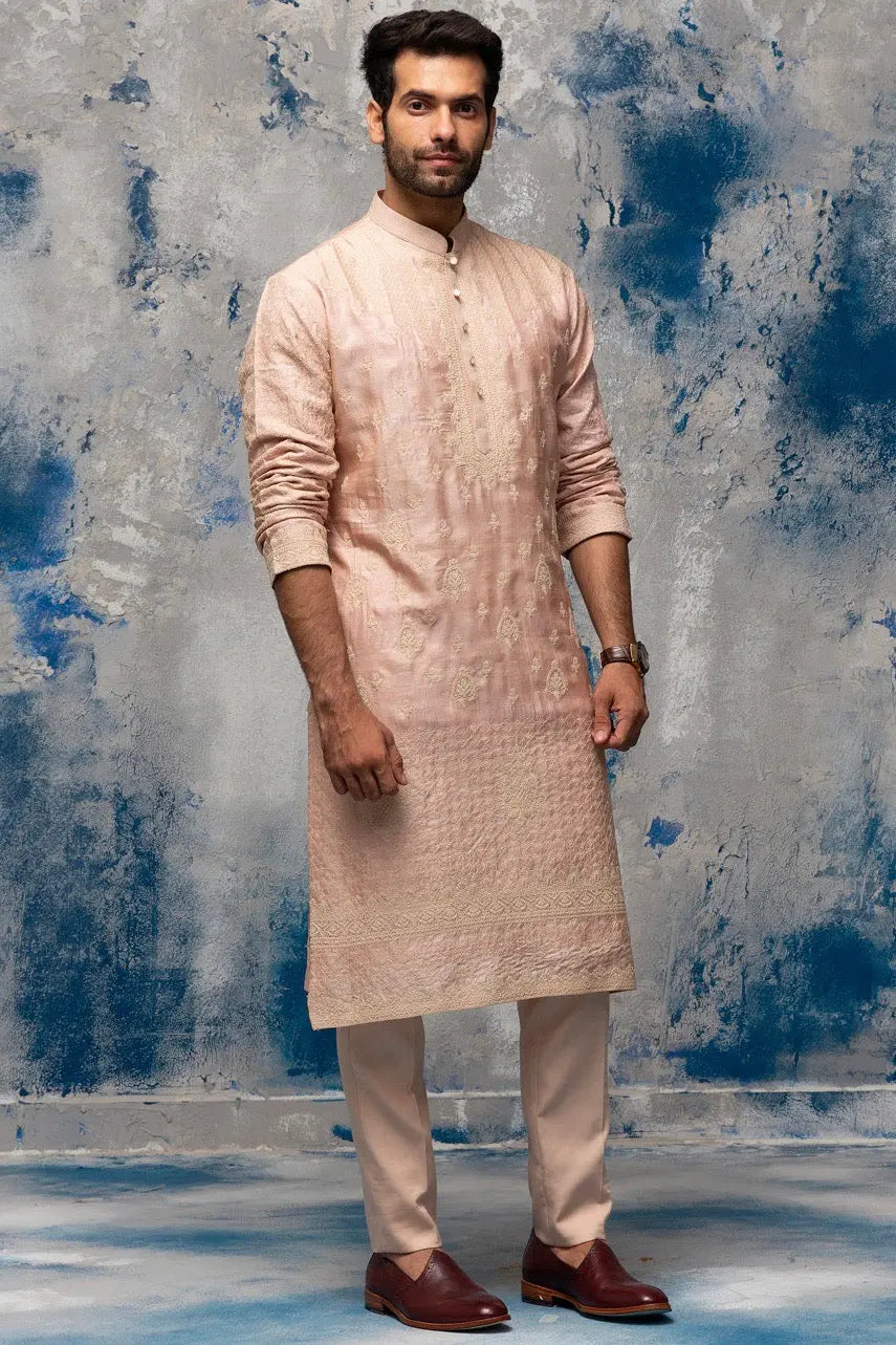 Muted Pink Dori Embroidery Kurta - Asuka Couture