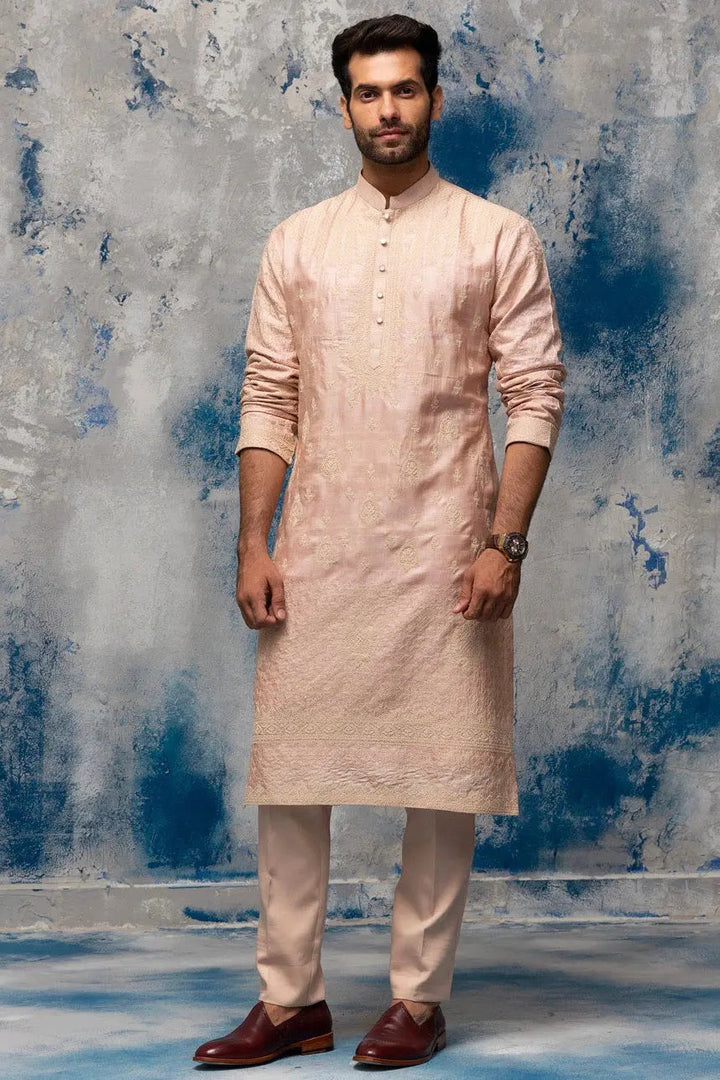 Muted Pink Dori Embroidery Kurta - Asuka Couture