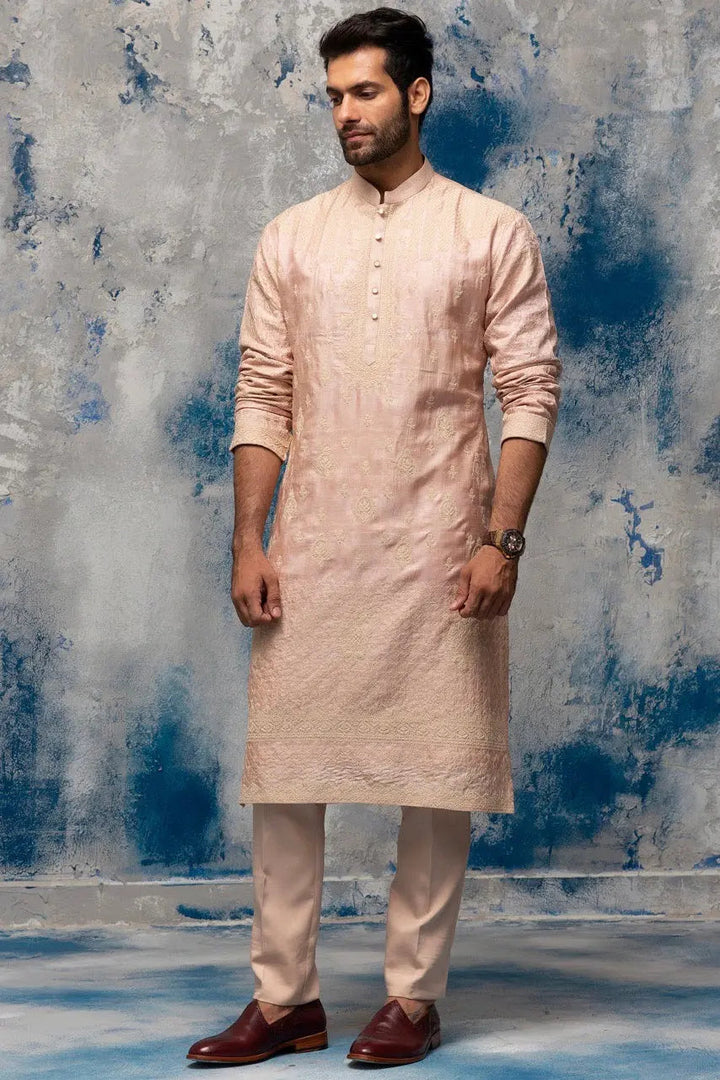 Muted Pink Dori Embroidery Kurta - Asuka Couture