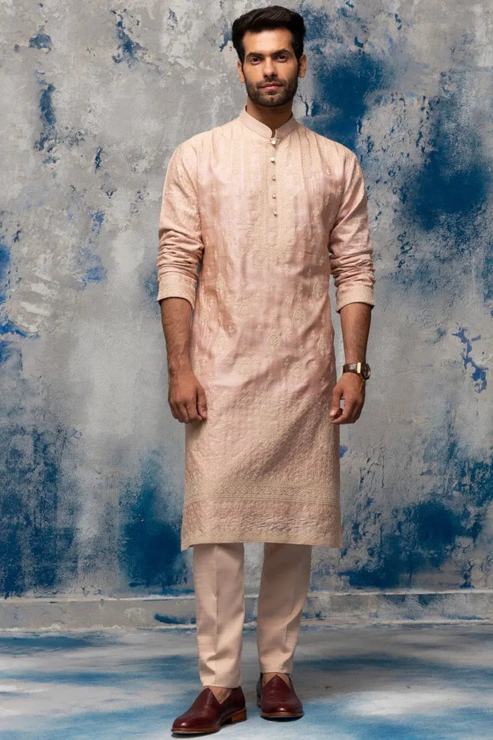 Muted Pink Dori Embroidery Kurta - Asuka Couture