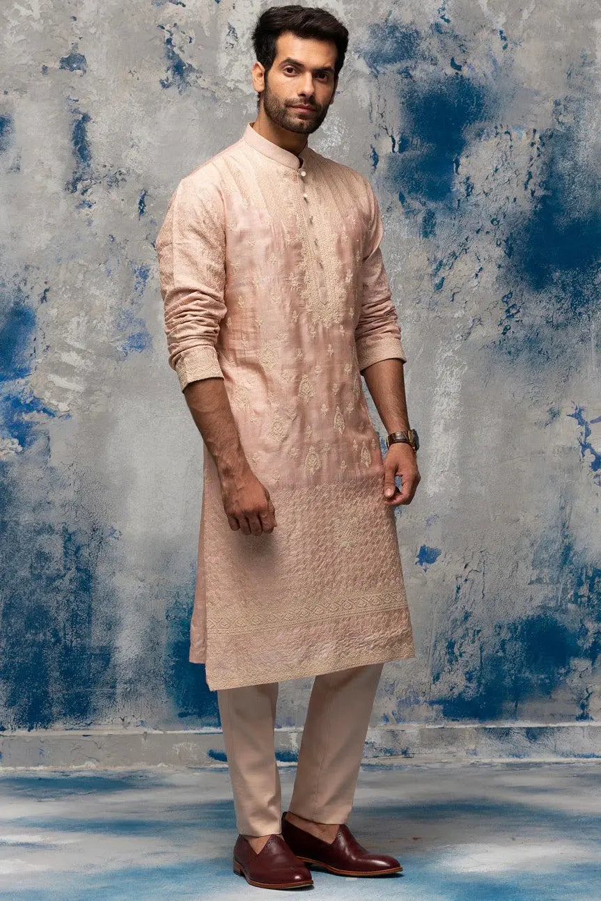 Muted Pink Dori Embroidery Kurta - Asuka Couture
