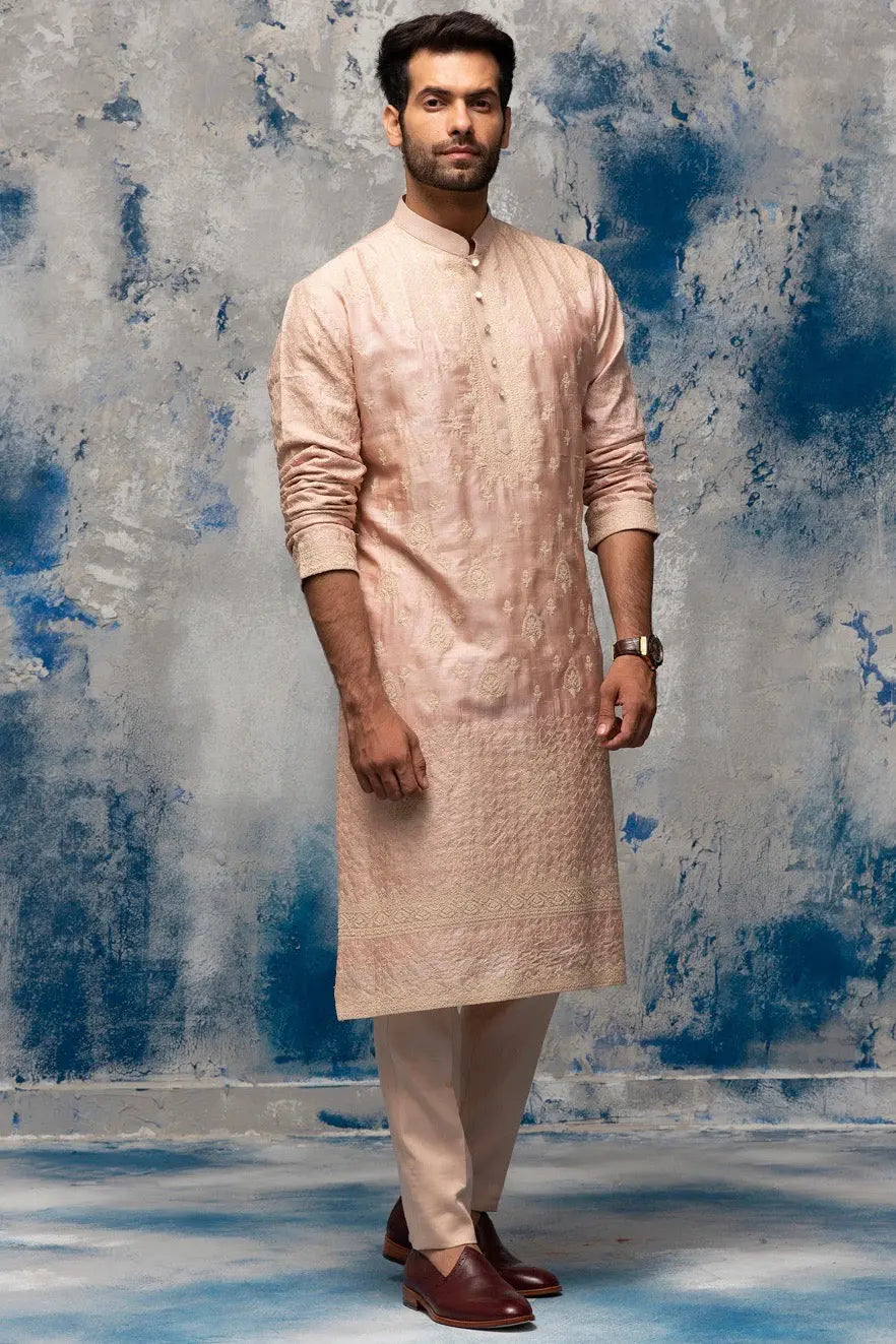 Muted Pink Dori Embroidery Kurta - Asuka Couture