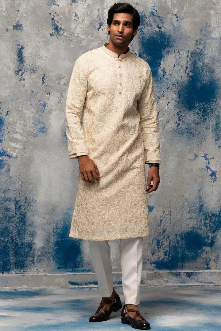 Beige Dori Embroidery Kurta - Asuka Couture