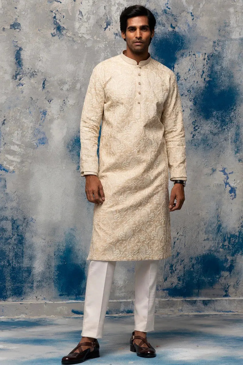 Beige Dori Embroidery Kurta - Asuka Couture
