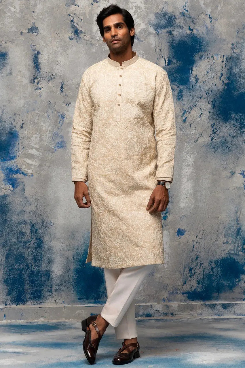 Beige Dori Embroidery Kurta - Asuka Couture