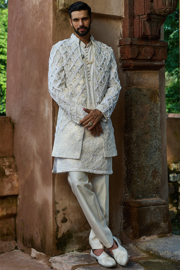 White Jaal Embroidered Indo-Western Set