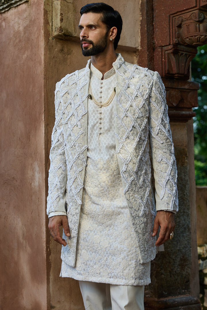 White Jaal Embroidered Indo-Western Set