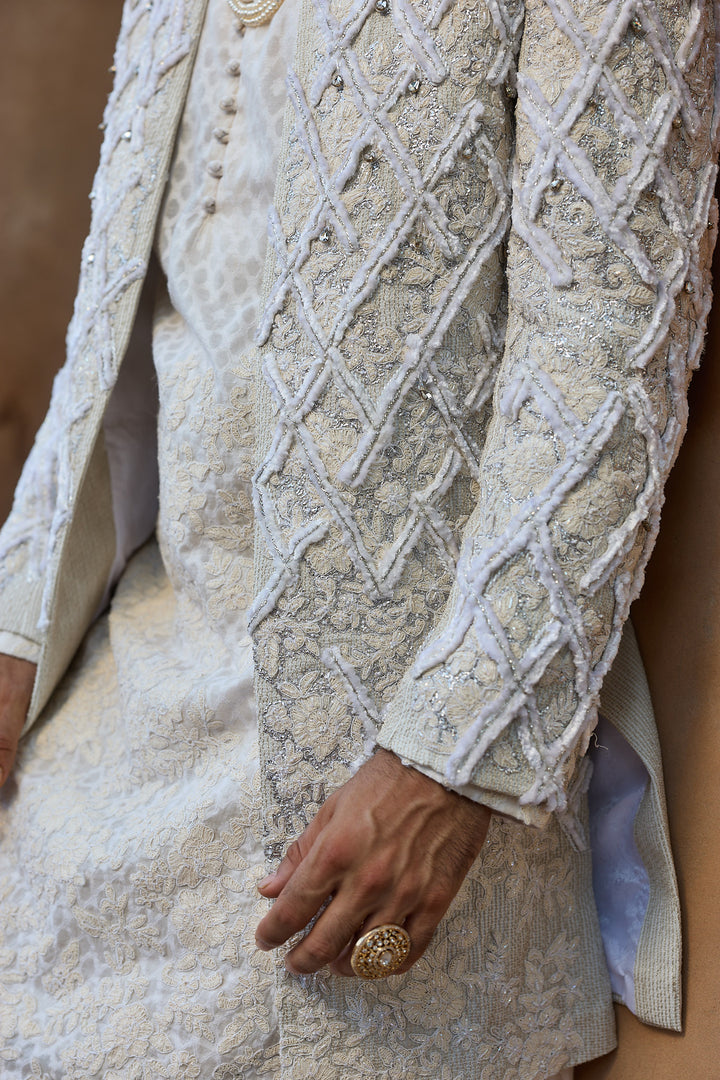 White Jaal Embroidered Indo-Western Set