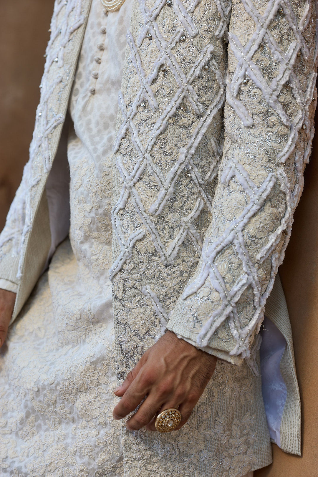 White Jaal Embroidered Indo-Western Set