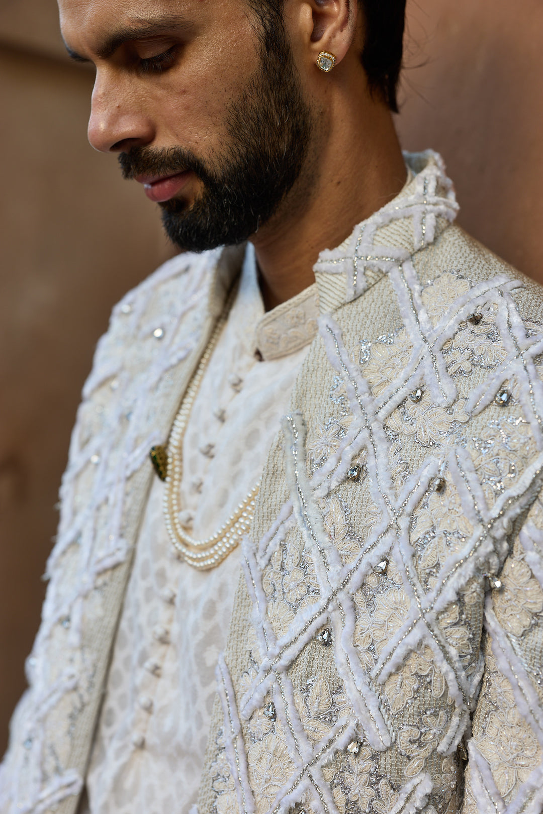 White Jaal Embroidered Indo-Western Set