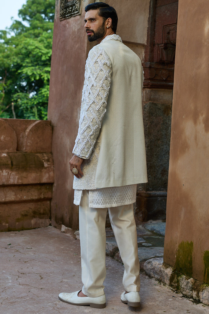 White Jaal Embroidered Indo-Western Set