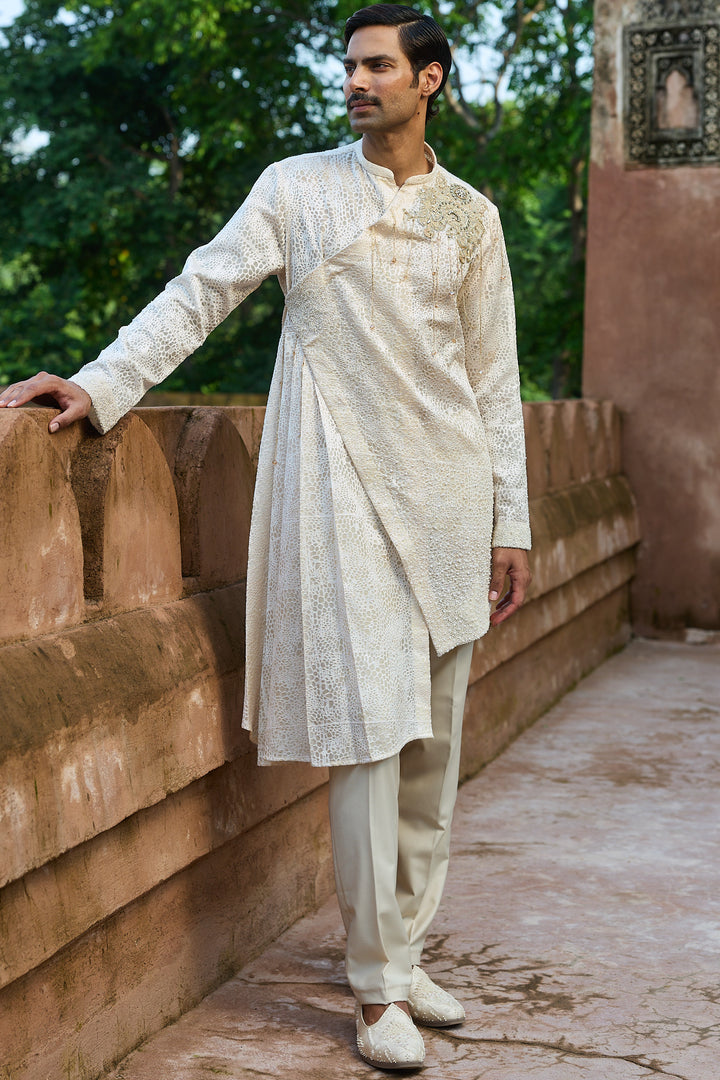 Cream Jaal Organza Embroidered Kurta Set