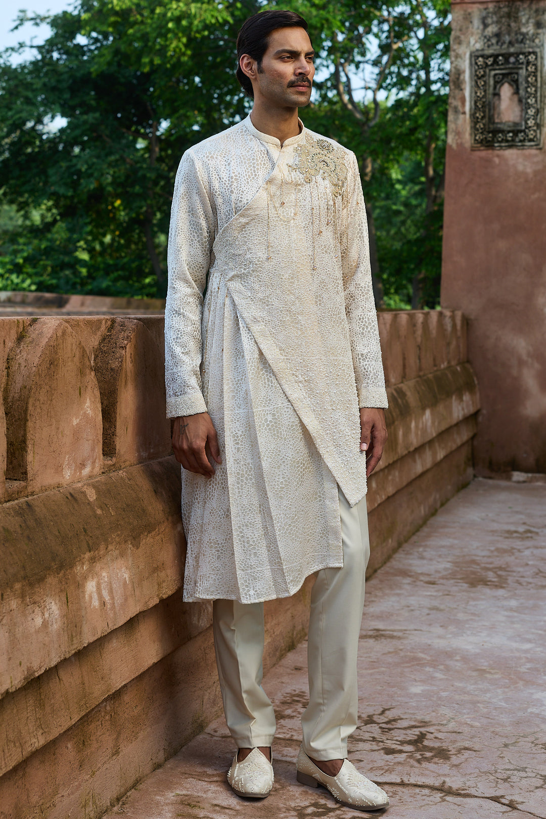 Cream Jaal Organza Embroidered Kurta Set