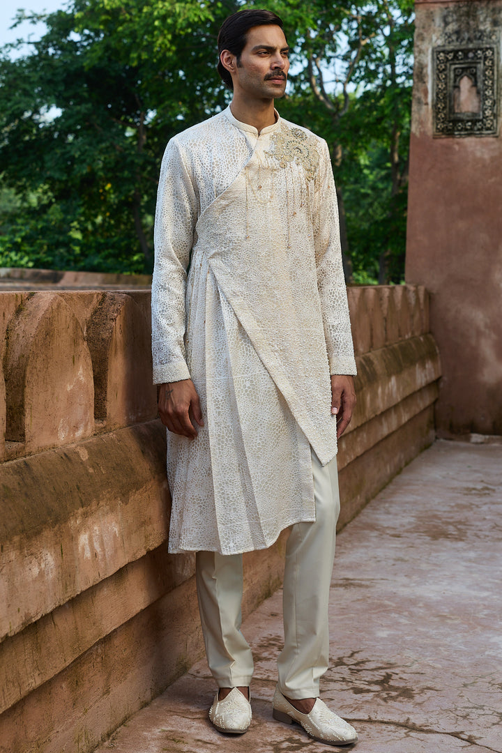 Cream Jaal Organza Embroidered Kurta Set