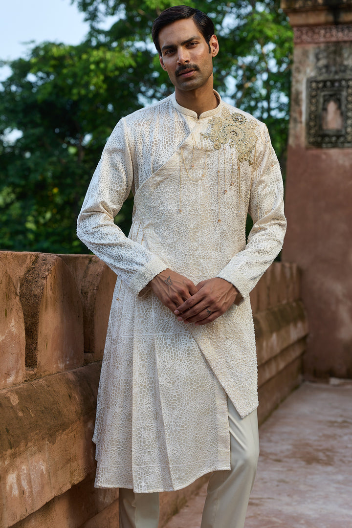 Cream Jaal Organza Embroidered Kurta Set