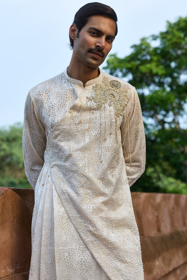 Cream Jaal Organza Embroidered Kurta Set