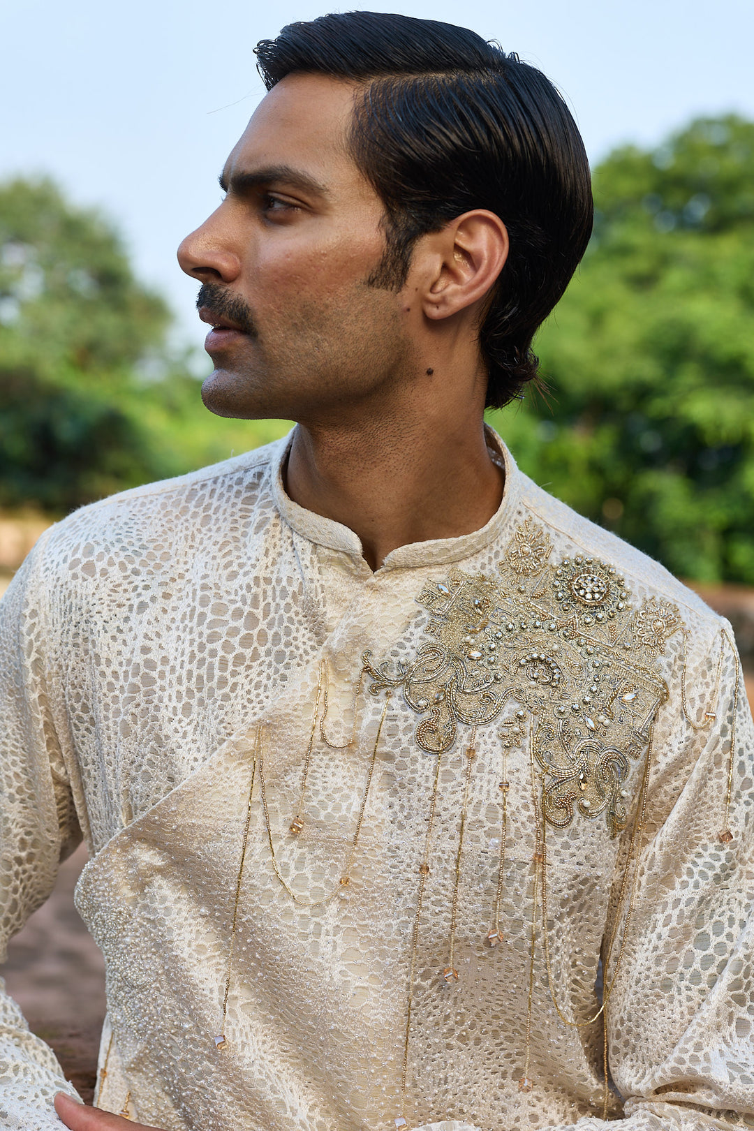 Cream Jaal Organza Embroidered Kurta Set